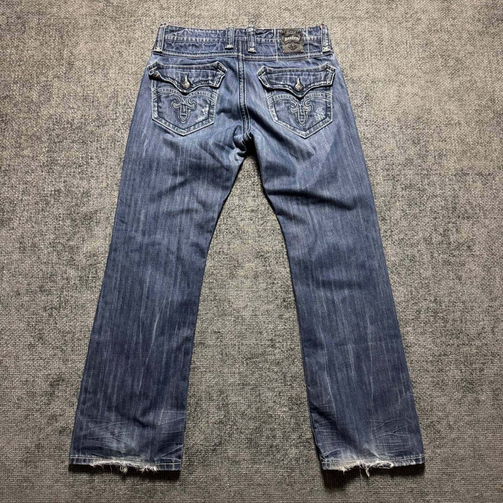 Rock Revival Mick Bootcut Jeans Mens 36 Blue Dark Wash Y2K Fleur De Lis